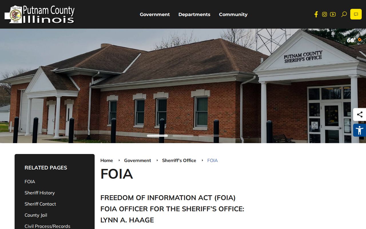 Putnam County Sheriff FOIA page for arrest and prisoner record requests