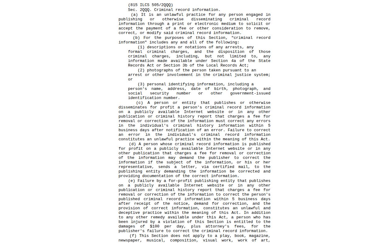 Illinois anti-pay-to-remove statute for arrest photographs and records