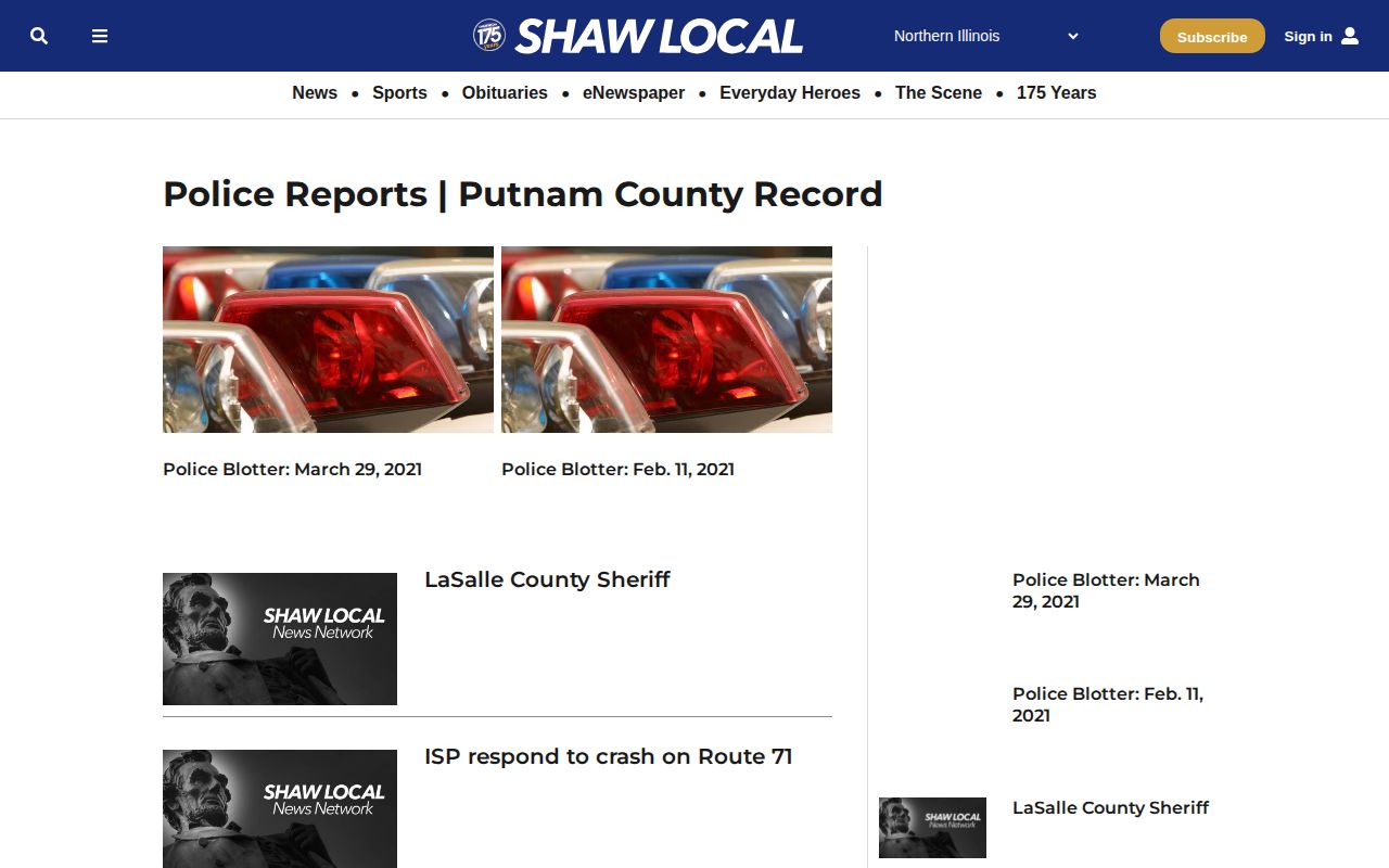Putnam County Record Mark police-report archive for secondary arrest-record coverage