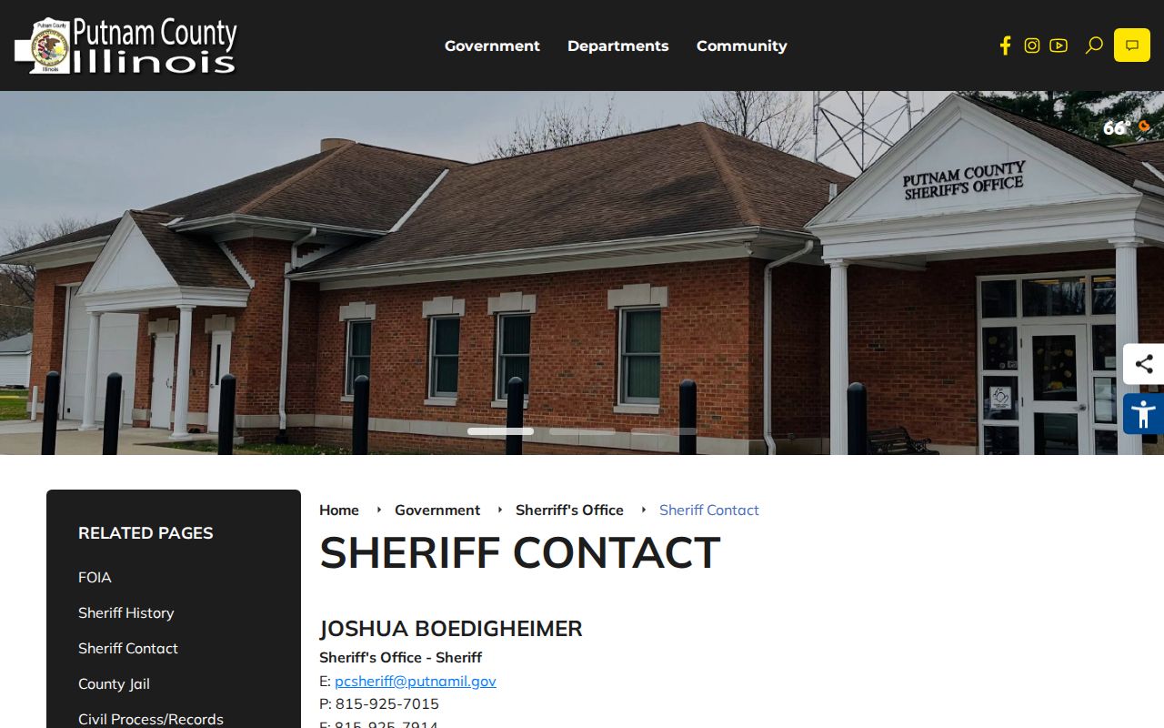 Putnam County Sheriff contact page for warrant and custody questions