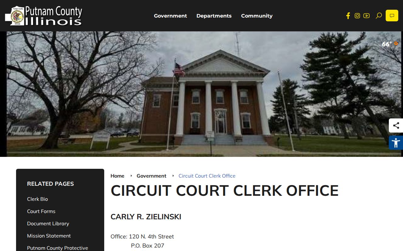 Putnam County Circuit Clerk page with court, Judici, and VINE links