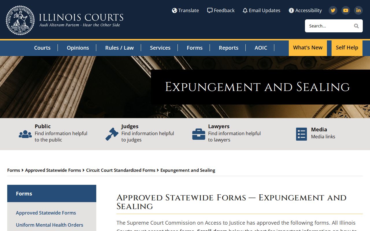 Illinois Courts expungement and sealing forms for later record relief